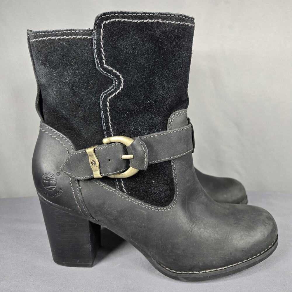 Timberland Earthkeepers Bethel Buckle Boots Womens 7.5 Black Leather Suede‎ Heel